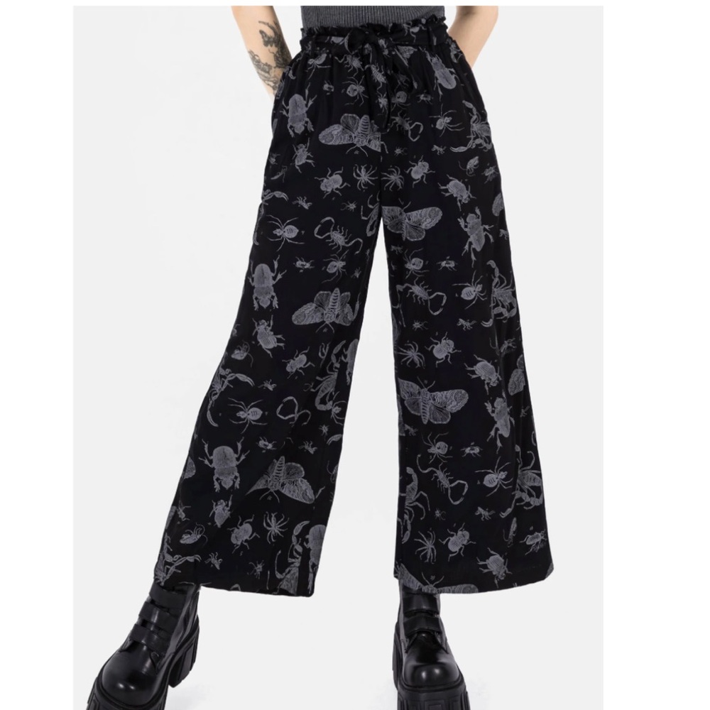 Disturbia Black and Gray Insect Print Wide-Leg Pants